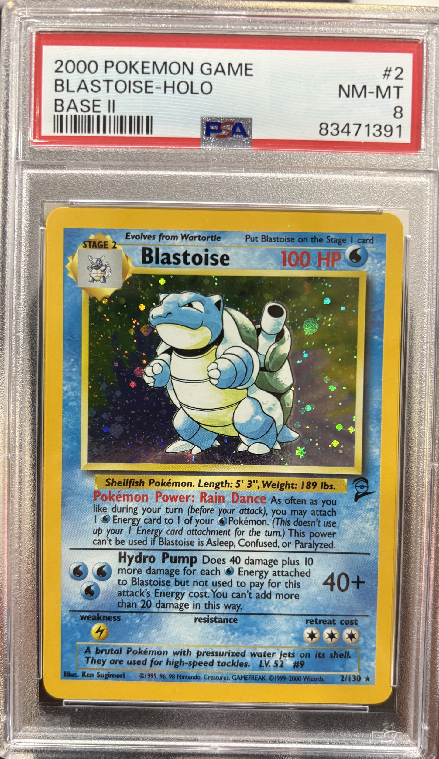 Blastoise Base Set 2 Holo - PSA 8 - 2/130