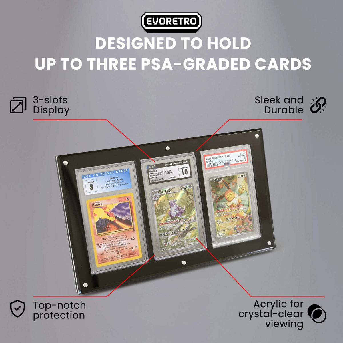 EVORETRO Acrylic Frame for PSA - 3 Slots - Premier Trading Cards
