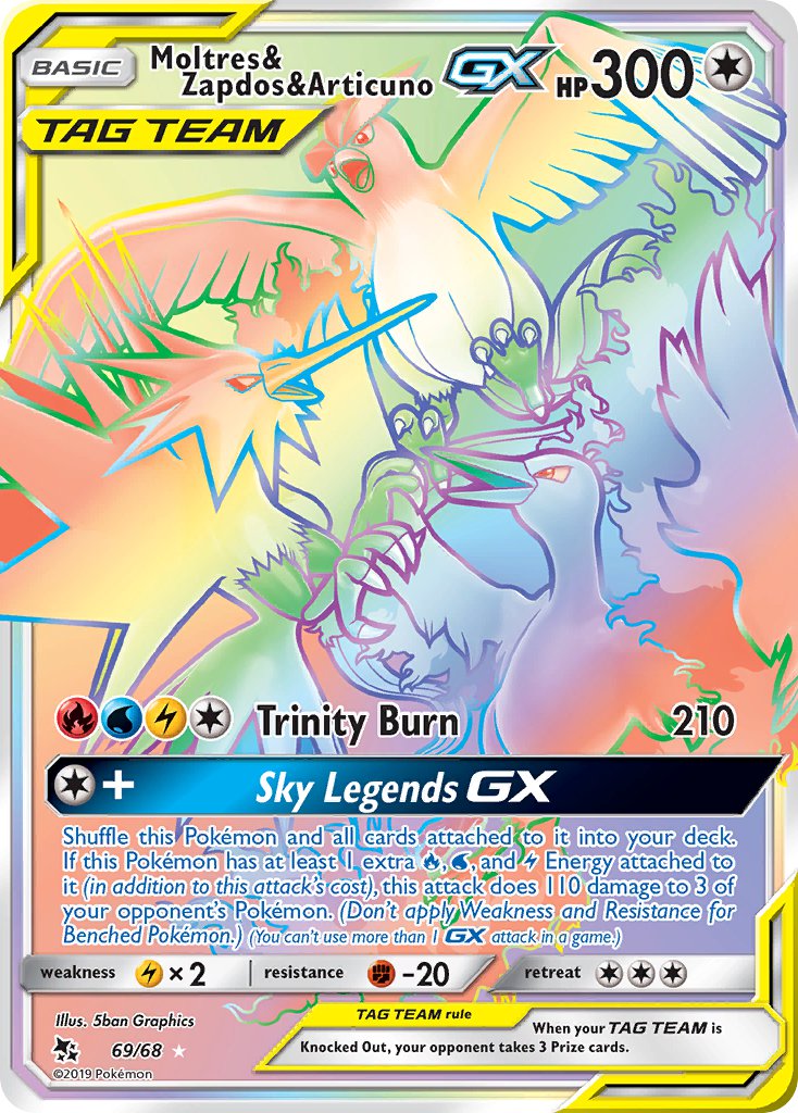 rare zapdos card Moltres & Zapdos & Articuno-GX (69/68)