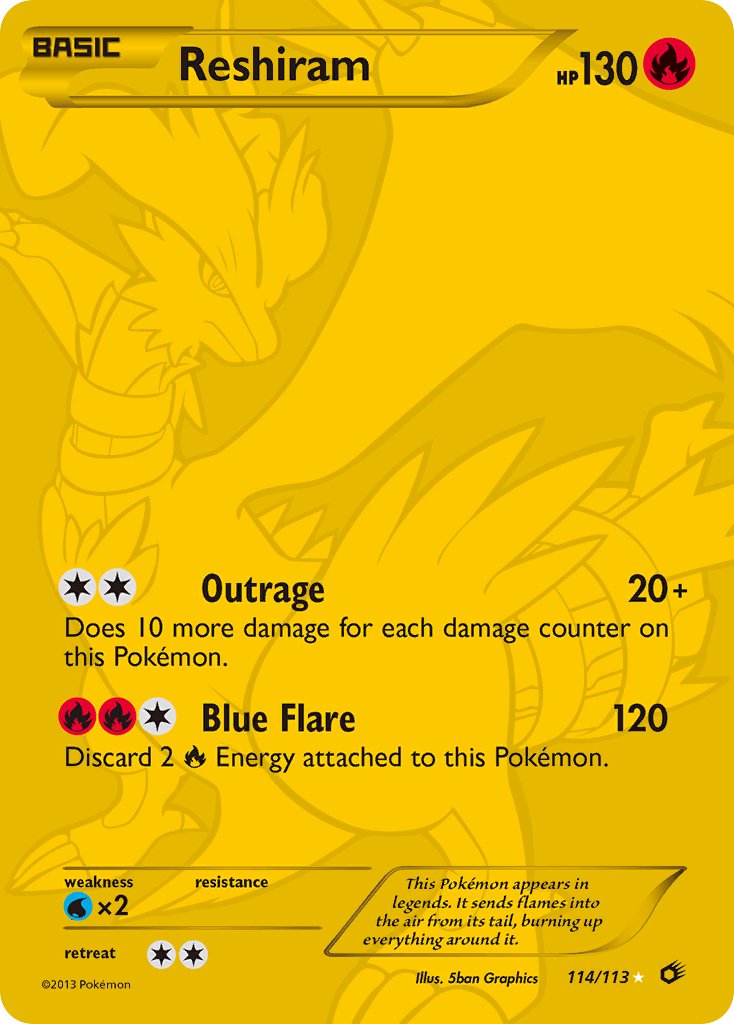 Gold Reshiram 114/113 - Pokmon Legendary Treasures Full Art Secret Ra PTC Collectibles Gold Reshiram 114/113 - Pokmon Legendary Treasures Full Art Secret Ra PTC Collectibles