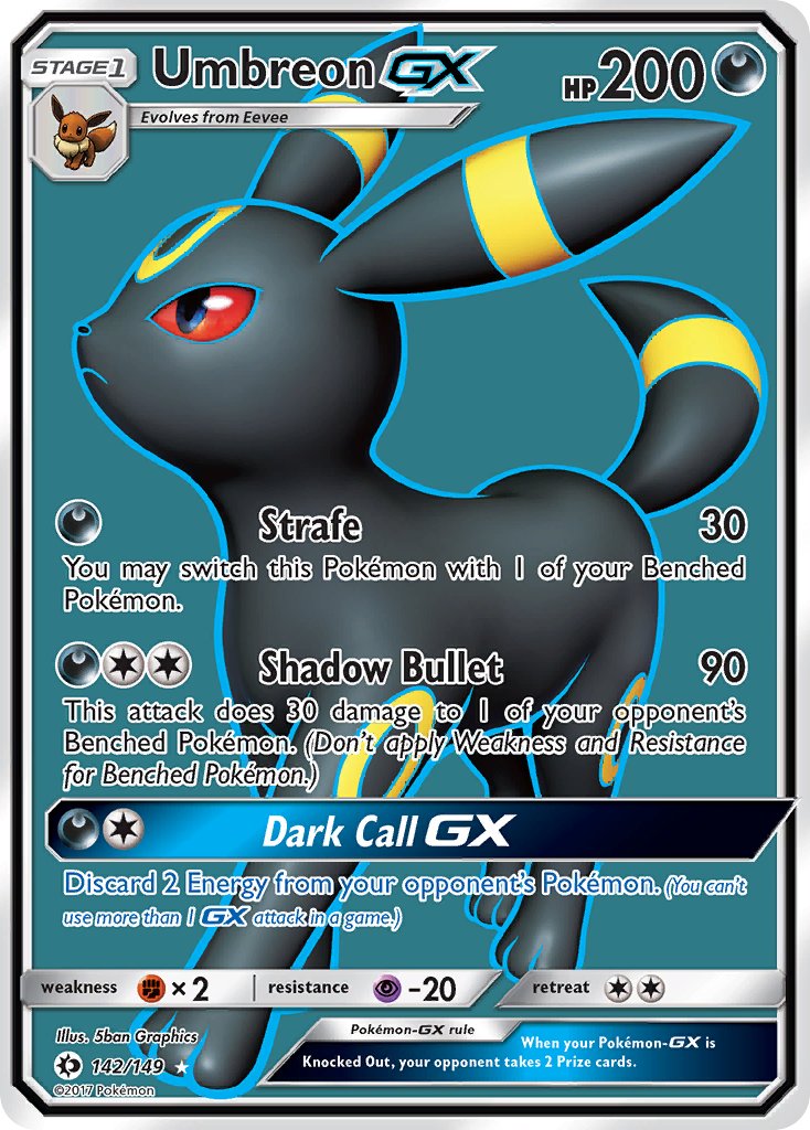 Umbreon GX - 142/149 - Full Art Ultra Rare PTC Collectibles Umbreon GX - 142/149 - Full Art Ultra Rare PTC Collectibles