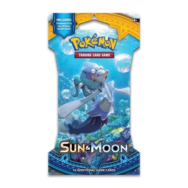 Pokémon Sun & Moon trading card game booster pack with Primarina artwork, collectible product from PTC Collectibles.
