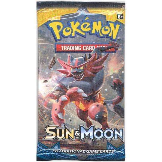 Pokémon Sun & Moon trading card game booster pack with Incineroar artwork