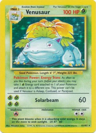 Venusaur Base Set Pokémon card with yellow border, collectible card from PTC Collectibles