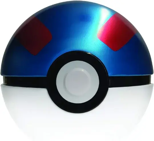 Pokémon collectible Great Ball with blue, white, and red details on white background