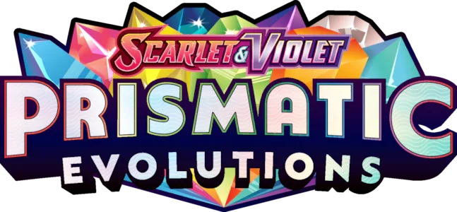 Pokémon TCG Scarlet & Violet Prismatic Evolutions colorful logo on a black background