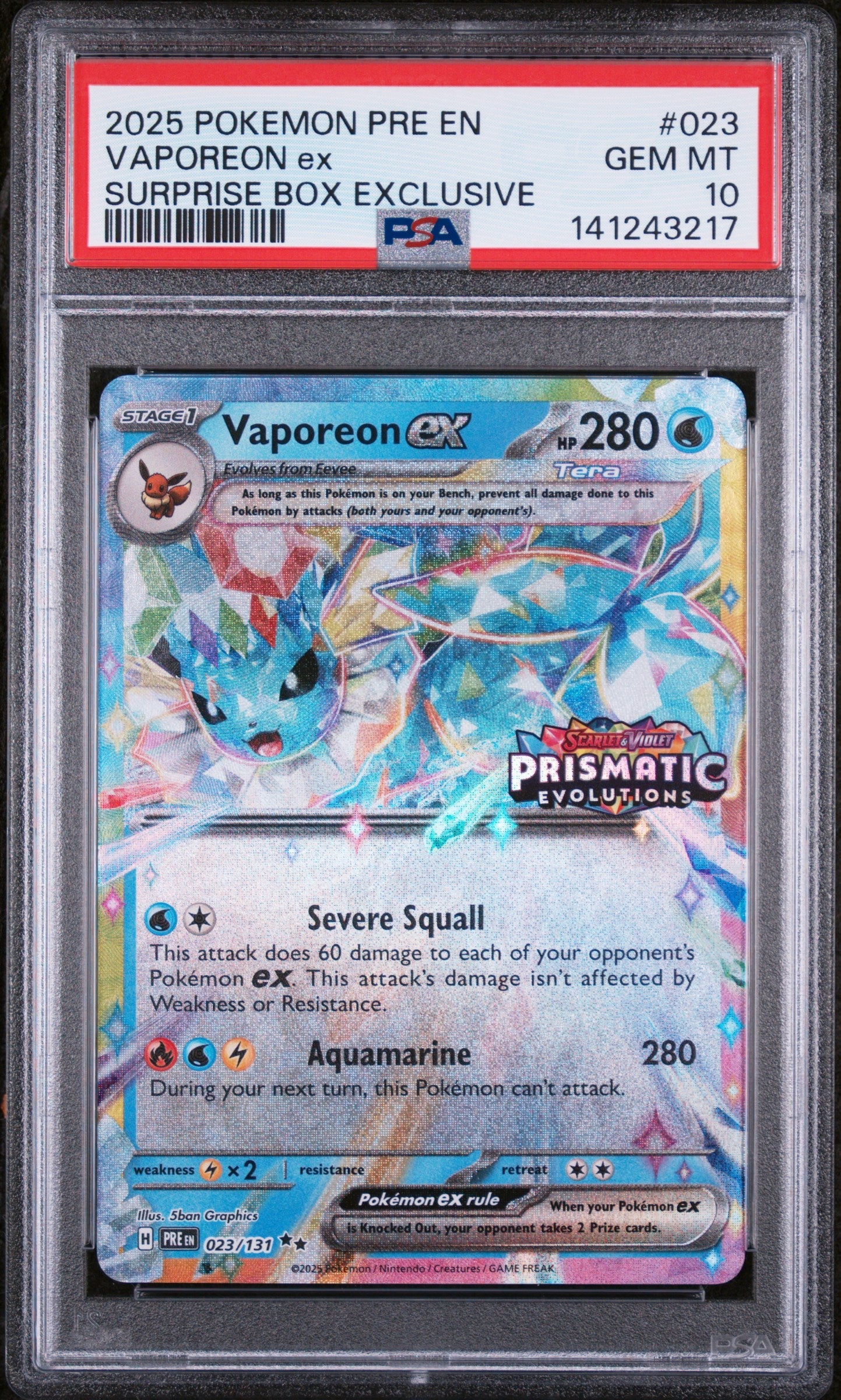Vaporeon ex - 023/131 Promo - Prismatic Evolutions PSA 10