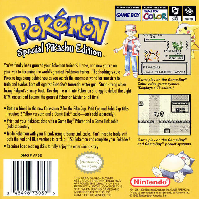 Pokemon Yellow Version - Special Pikachu Edition ( Authentique avec nouvelle batterie )
