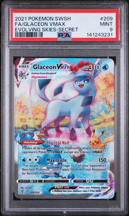Glaceon VMAX - 209/203 - Secret Rare - Evolving Skies - PSA 9