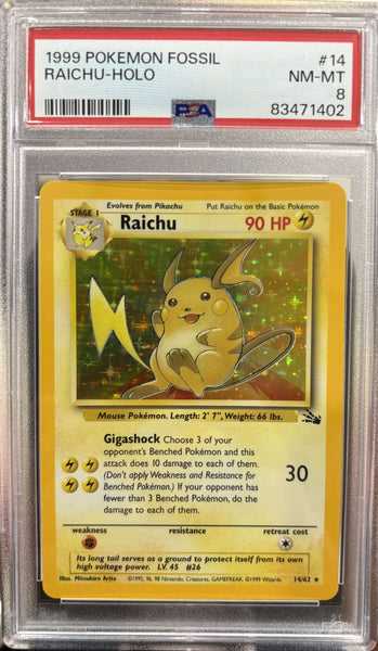Raichu Holo Pokemon Card - PSA 8 - 14/62 Collector's Item