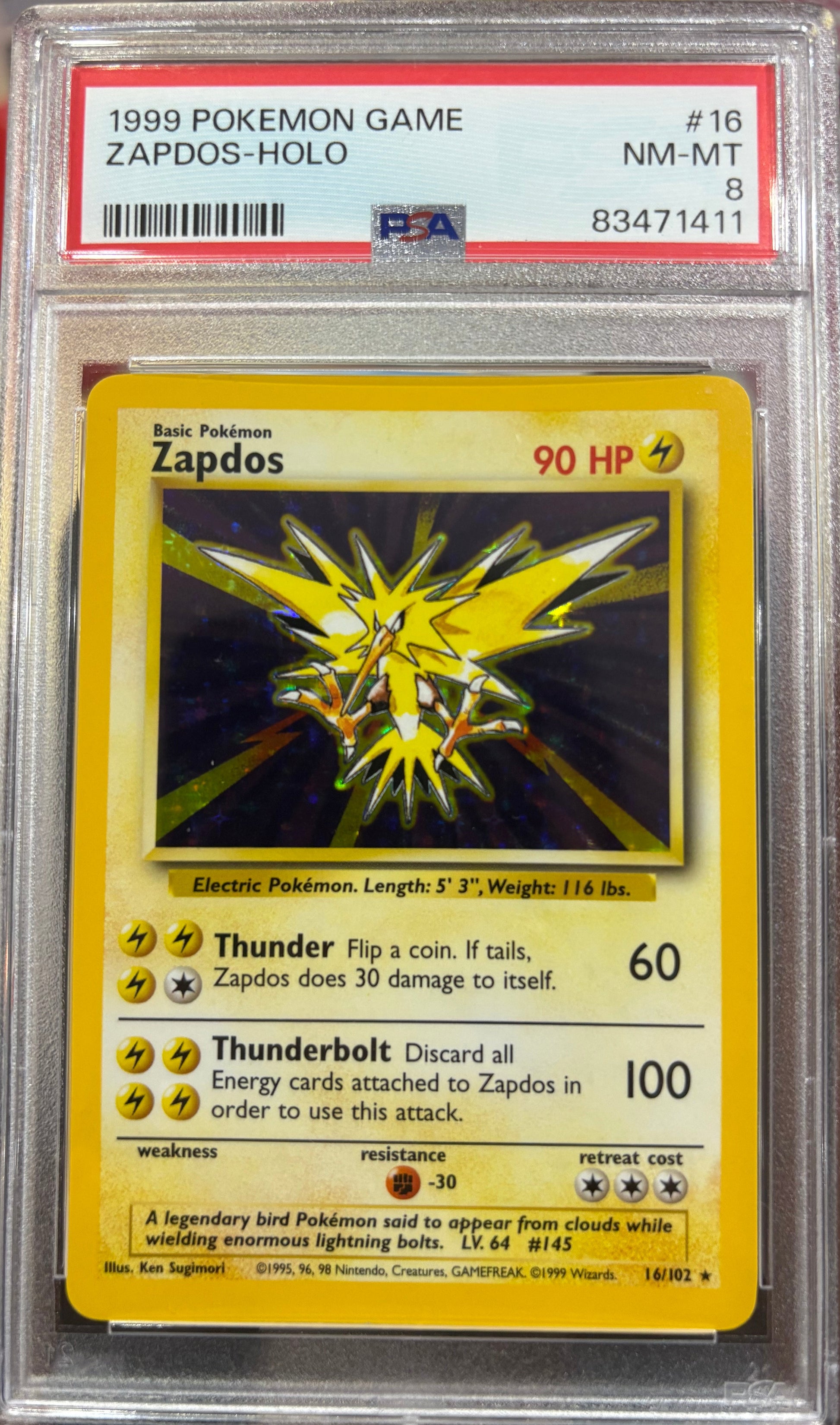 Zapdos Base Set Holo PSA 8 - Rare Pokemon Card Collectible PTC Collectibles Zapdos Base Set Holo PSA 8 - Rare Pokemon Card Collectible PTC Collectibles