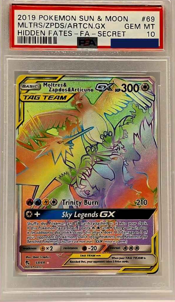 Pokemon Moltres Zapdos Articuno GX 069/068 Hidden Fates PSA 10