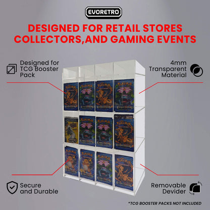 EVORETRO Acrylic Display Stand for Booster  DispenserPacks – Retail Counter Unit with Top Shelf