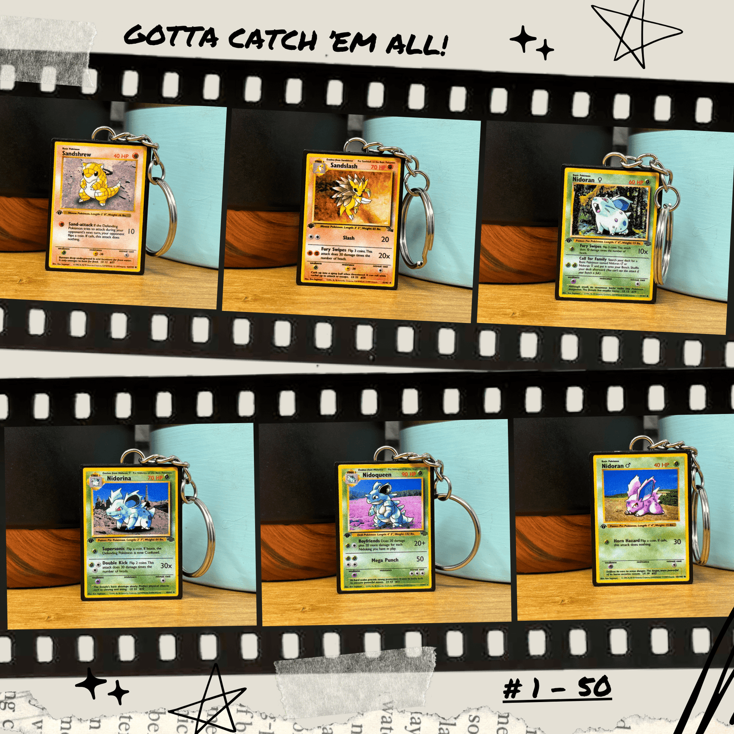 Pokemon Card Keychains (1-50)