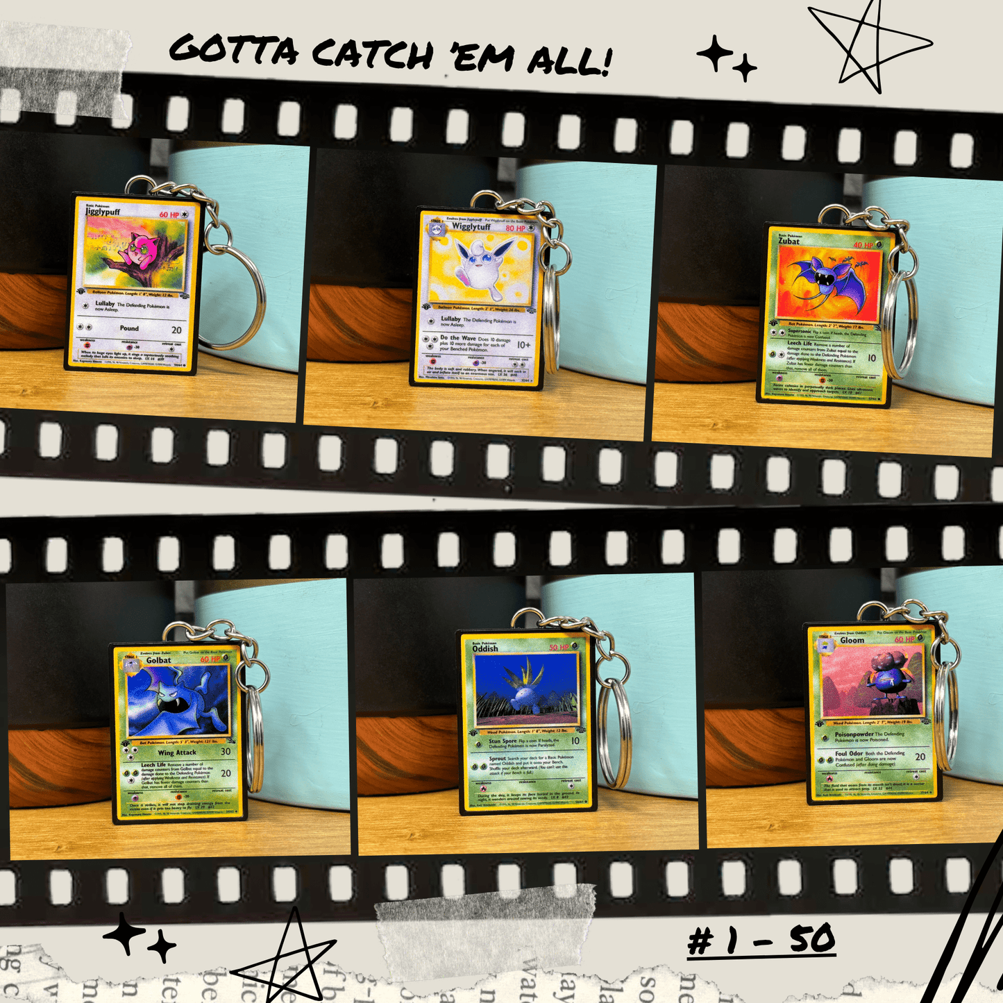 Pokemon Card Keychains (1-50)