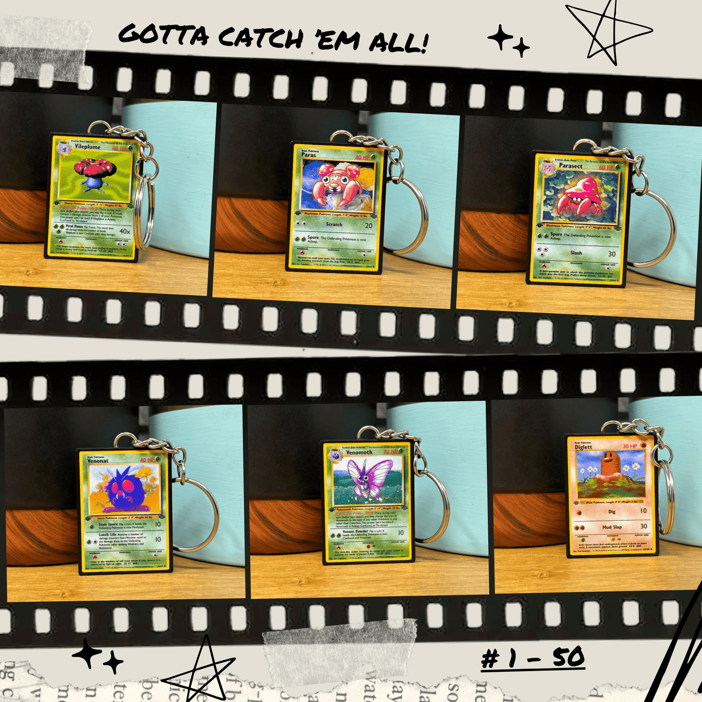 Pokemon Card Keychains (1-50)