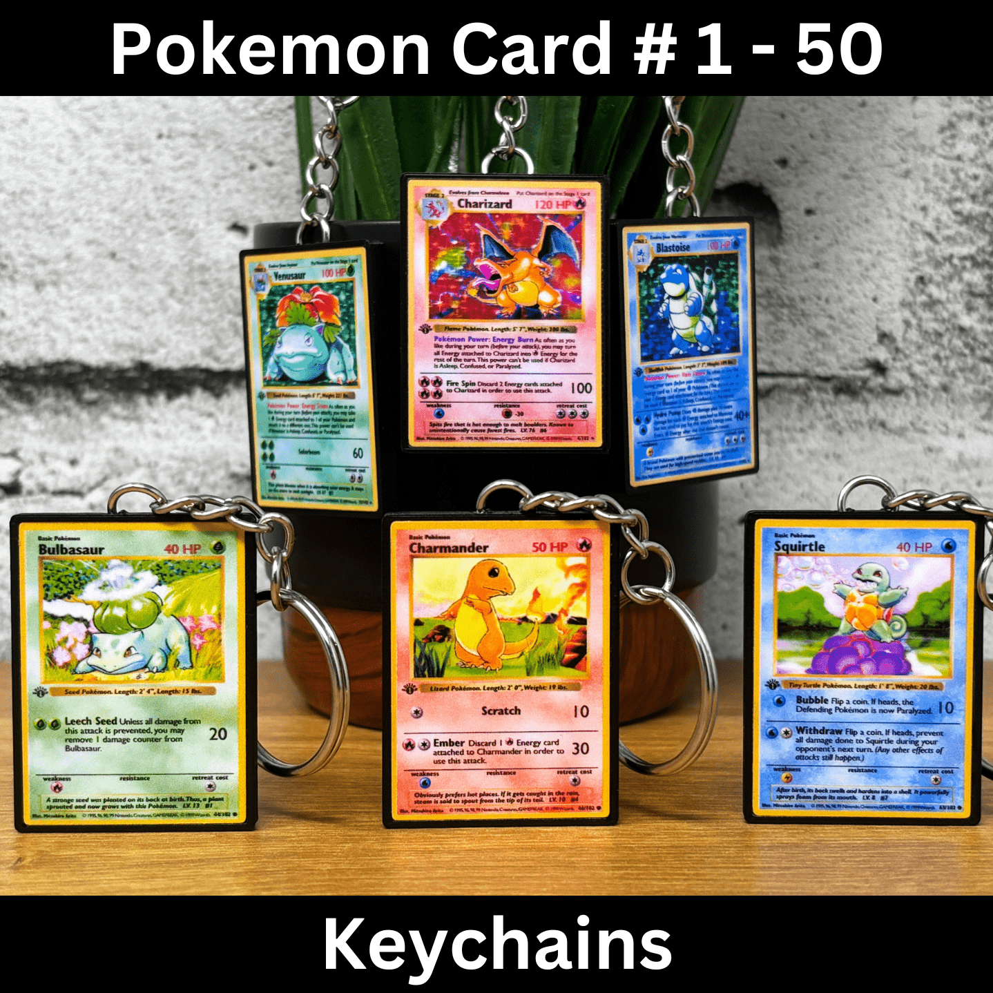 Pokemon Card Keychains (1-50)