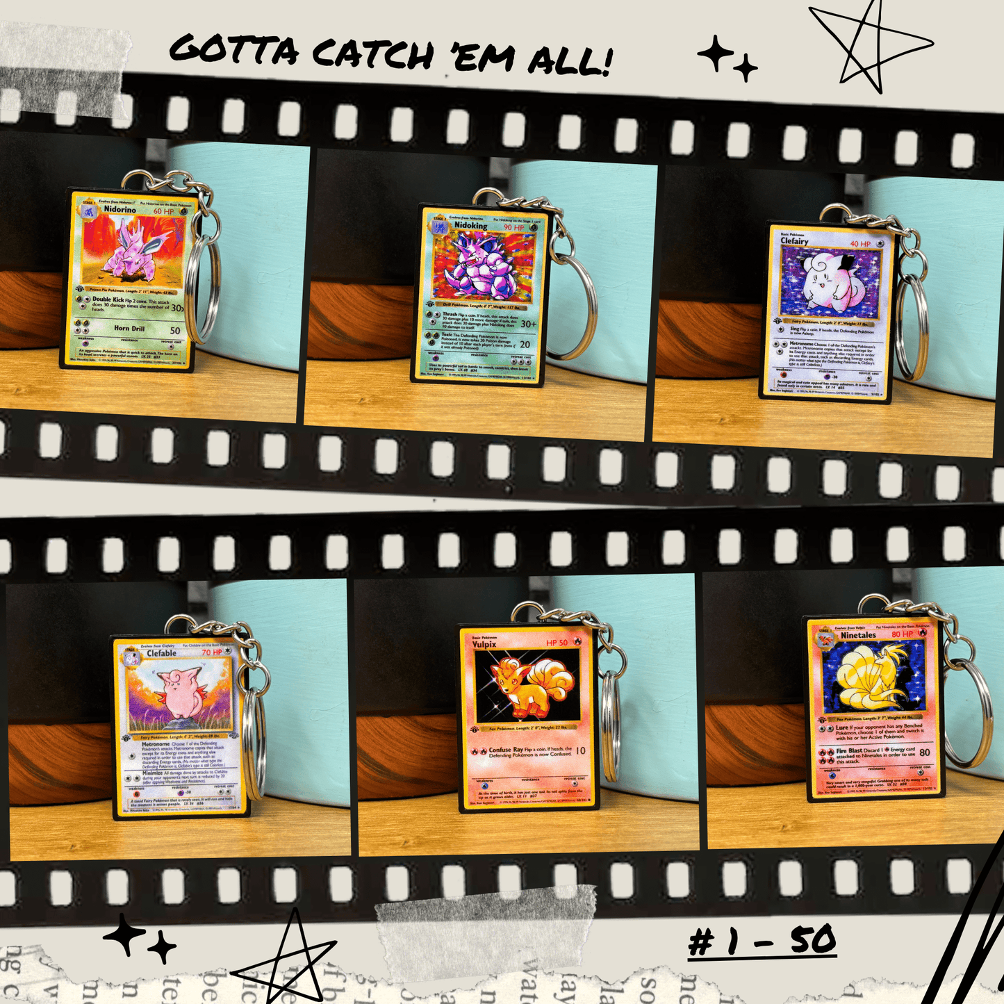 Pokemon Card Keychains (1-50)