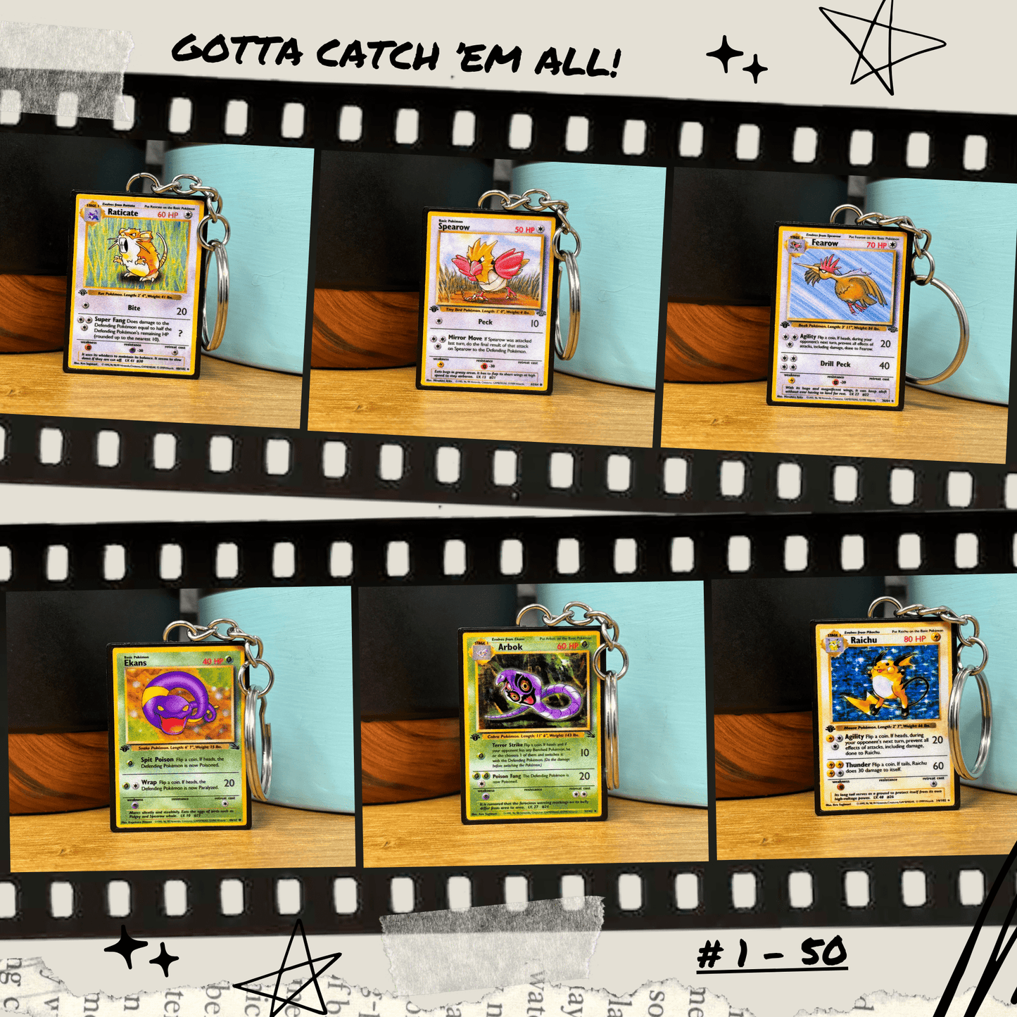 Pokemon Card Keychains (1-50)