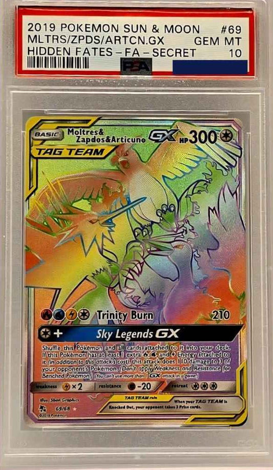 Pokemon Moltres Zapdos Articuno GX 069/068 Hidden Fates PSA 10 - PTC Collectibles