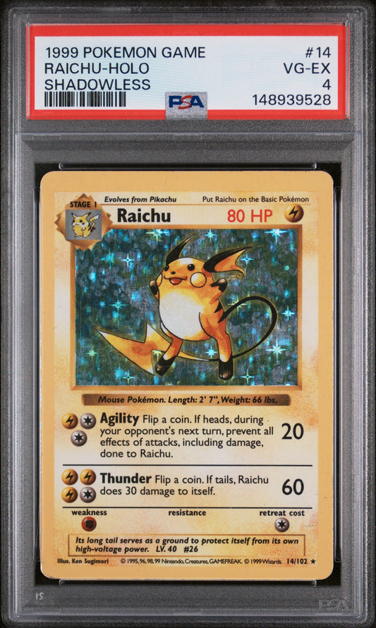 Pokemon TCG - Raichu Holo PSA 4 (Shadowless) - 14/102 - PTC Collectibles