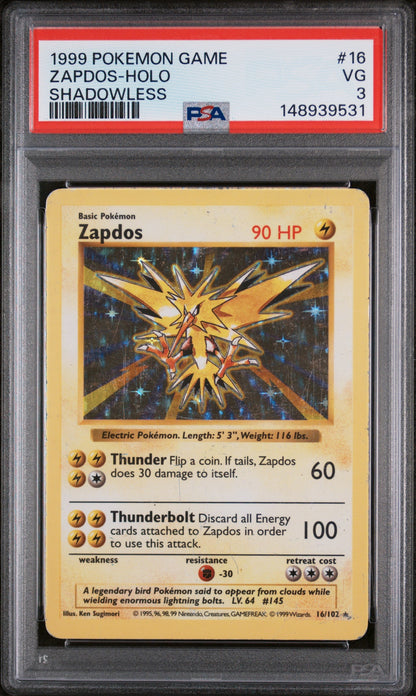 Pokemon TCG - Zapdos Holo PSA 3 (Shadowless) - 16/102 - PTC Collectibles