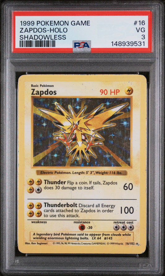 Pokemon TCG - Zapdos Holo PSA 3 (Shadowless) - 16/102 - PTC Collectibles